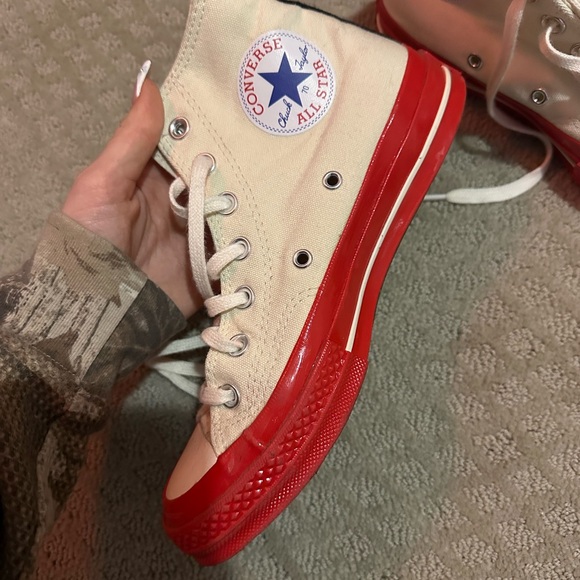 high top red CDG x Converse red heart red bottom collab - Picture 2 of 6
